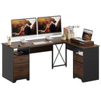 Bestier Bureau d'angle 160 cm avec 4 tiroirs, bureau de direction avec support de moniteur et tiroirs de classement pour bureau à domicile