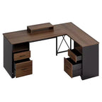 Bestier Bureau d'angle 160 cm avec 4 tiroirs, bureau de direction avec support de moniteur et tiroirs de classement pour bureau à domicile