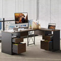 Bestier 63'' L Shaped Desk with 4 Drawers, Executive Desk with Monitor Stand & File Drawers for Home Office