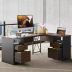 Bestier 63'' L Shaped Desk with 4 Drawers, Executive Desk with Monitor Stand & File Drawers for Home Office