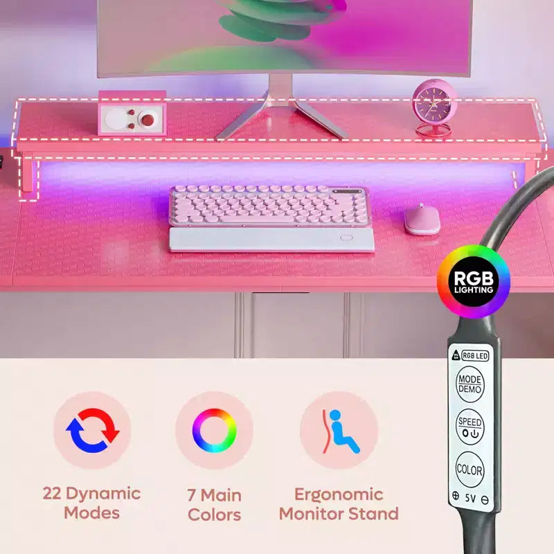 Bestier 52 inch Gaming Desk with Power Strip and LED Monitor Stand for Home Office