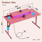 Bestier 52 inch Gaming Desk with Power Strip and LED Monitor Stand for Home Office