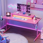 Bestier 52 inch Gaming Desk with Power Strip and LED Monitor Stand for Home Office
