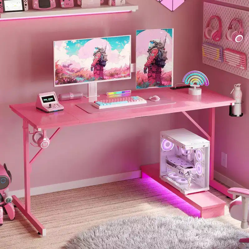Bestier 52 inch Gaming Desk with Power Strip and LED Monitor Stand for Home Office