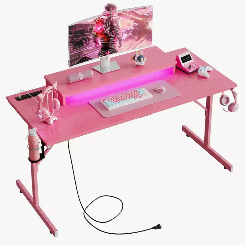 Bestier 52 inch Gaming Desk with Power Strip and LED Monitor Stand for Home Office