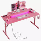 Bestier 52 inch Gaming Desk with Power Strip and LED Monitor Stand for Home Office