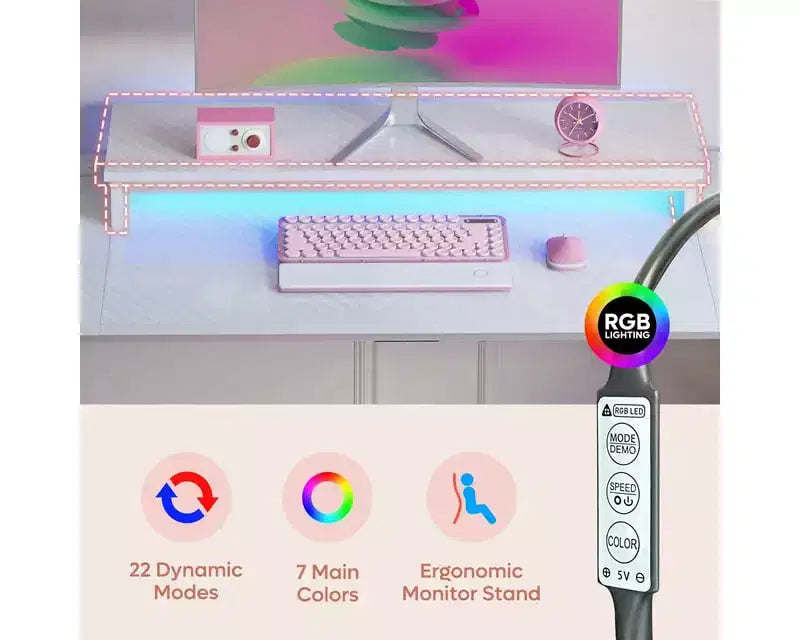 Bestier 52 inch Gaming Desk with Power Strip and LED Monitor Stand for Home Office