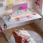 Bestier 52 inch Gaming Desk with Power Strip and LED Monitor Stand for Home Office