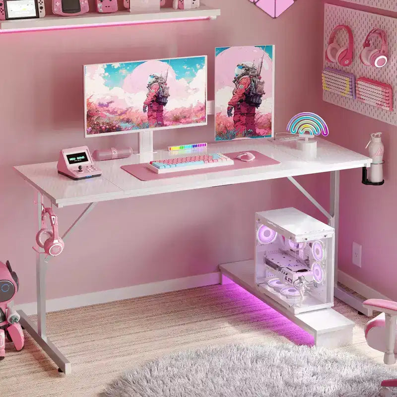 Bestier 52 inch Gaming Desk with Power Strip and LED Monitor Stand for Home Office
