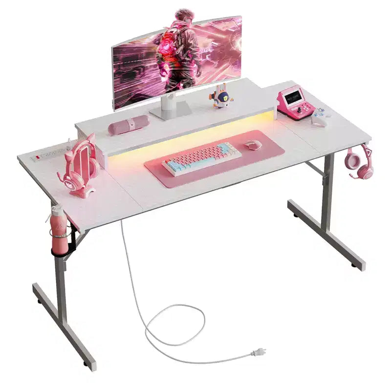 Bestier 52 inch Gaming Desk with Power Strip and LED Monitor Stand for Home Office
