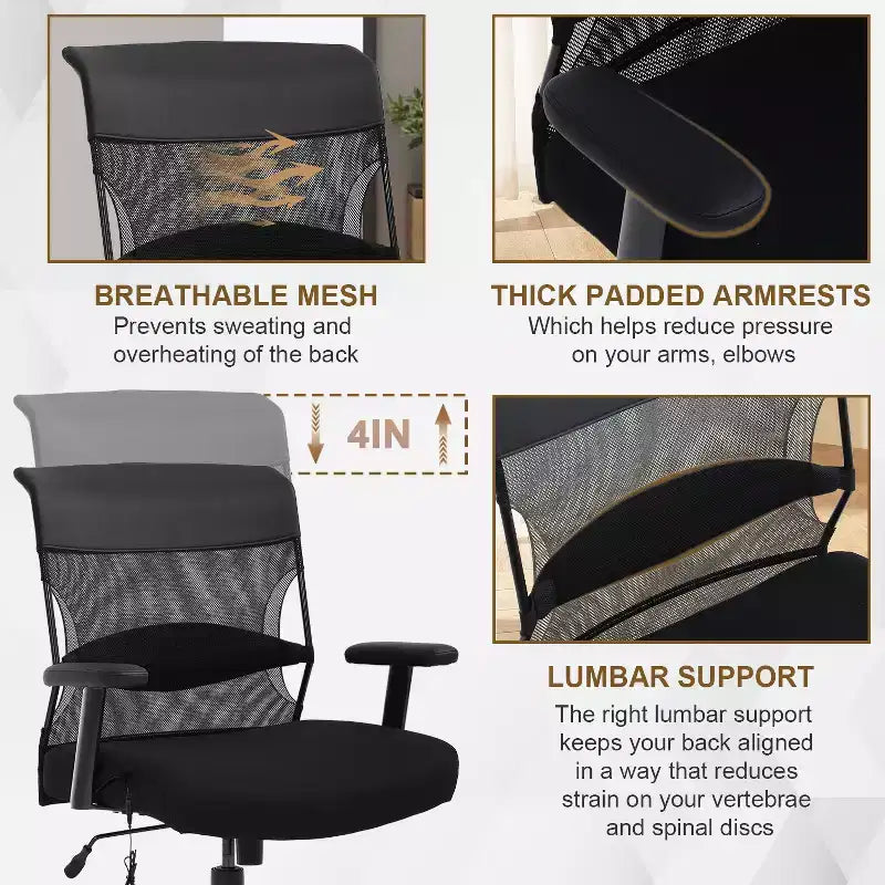 Chaise de bureau BestMassage Grande Taille avec Assise Large et Support Lombaire