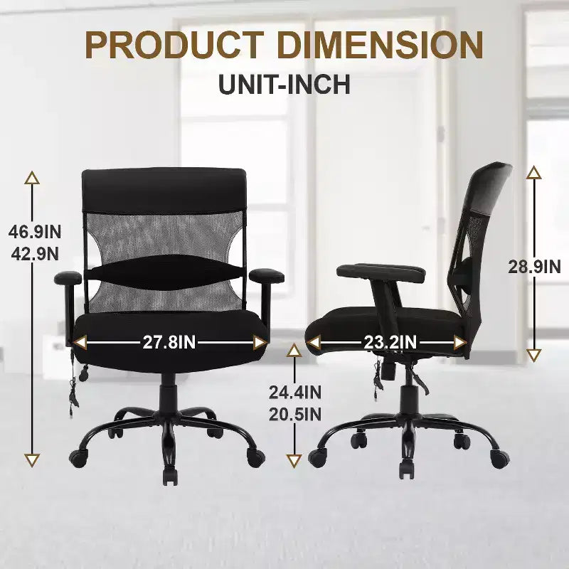 Chaise de bureau BestMassage Grande Taille avec Assise Large et Support Lombaire