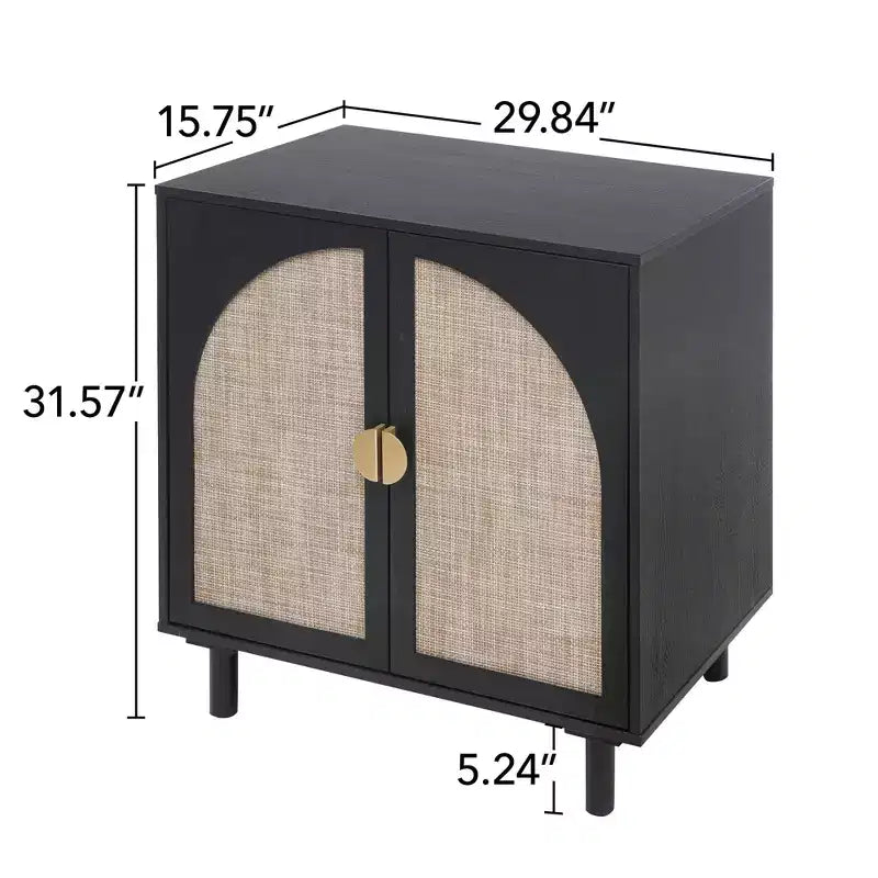 Meuble de rangement en rotin Vatros pour salon, 4 portes, noir