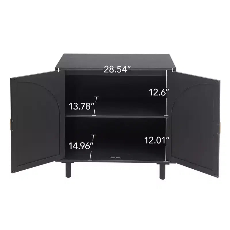 Meuble de rangement en rotin Vatros pour salon, 4 portes, noir