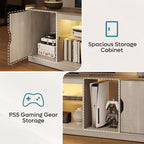Bestier 70 TV Stand for up to 75 inch TV, LED Gaming Entertainment Center with Storage Cabinet, Media Console with Adjustable Tempered Glass Shelf