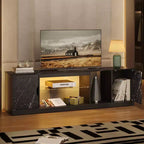 Bestier 70 TV Stand for up to 75 inch TV, LED Gaming Entertainment Center with Storage Cabinet, Media Console with Adjustable Tempered Glass Shelf
