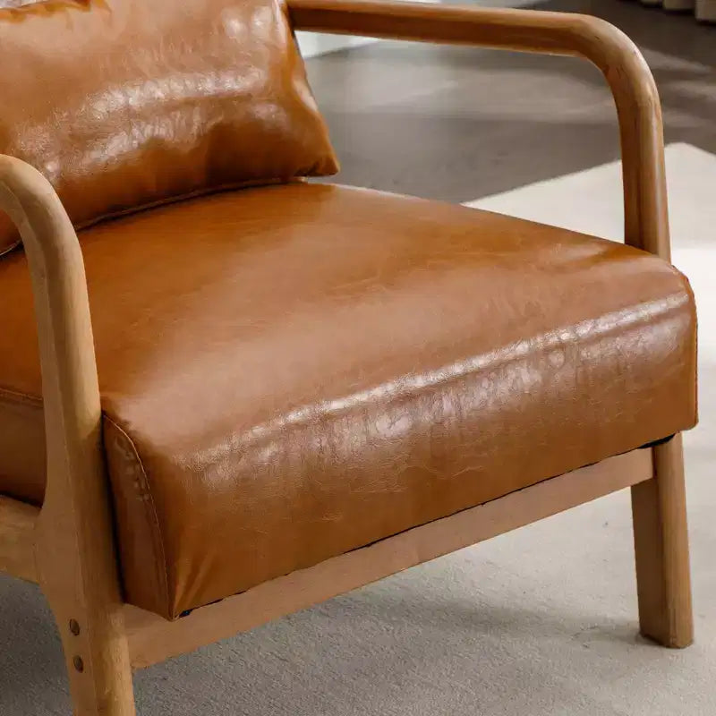 Fauteuil d'appoint Bestier Mid-Century avec cadre en bois, fauteuil de salon rembourré avec coussin et coussin lombaire, fauteuil de lecture pour chambre à coucher ou véranda