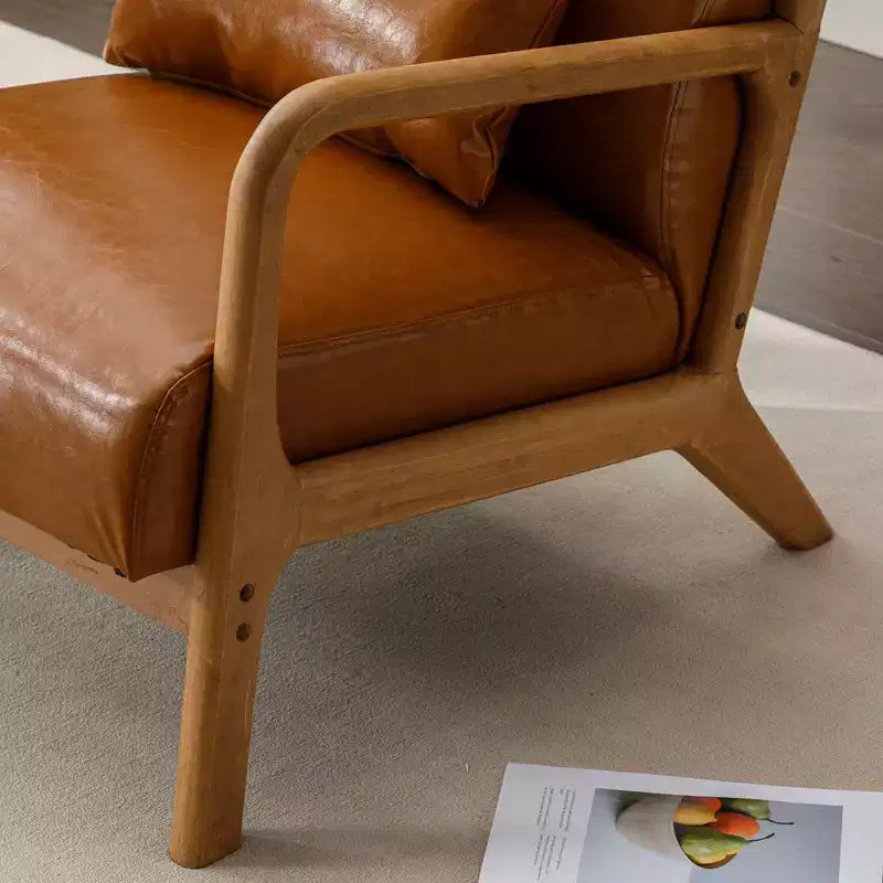 Fauteuil d'appoint Bestier Mid-Century avec cadre en bois, fauteuil de salon rembourré avec coussin et coussin lombaire, fauteuil de lecture pour chambre à coucher ou véranda