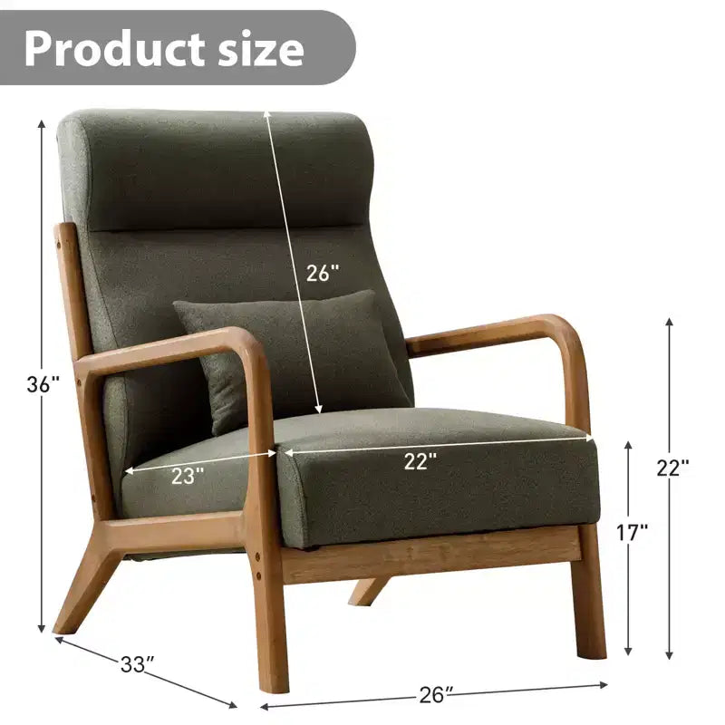 Fauteuil d'appoint Bestier Mid-Century avec cadre en bois, fauteuil de salon rembourré avec coussin et coussin lombaire, fauteuil de lecture pour chambre à coucher ou véranda