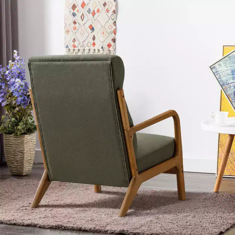 Fauteuil d'appoint Bestier Mid-Century avec cadre en bois, fauteuil de salon rembourré avec coussin et coussin lombaire, fauteuil de lecture pour chambre à coucher ou véranda