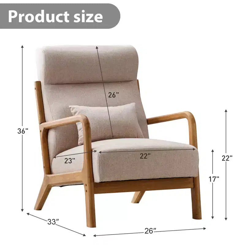 Fauteuil d'appoint Bestier Mid-Century avec cadre en bois, fauteuil de salon rembourré avec coussin et coussin lombaire, fauteuil de lecture pour chambre à coucher ou véranda