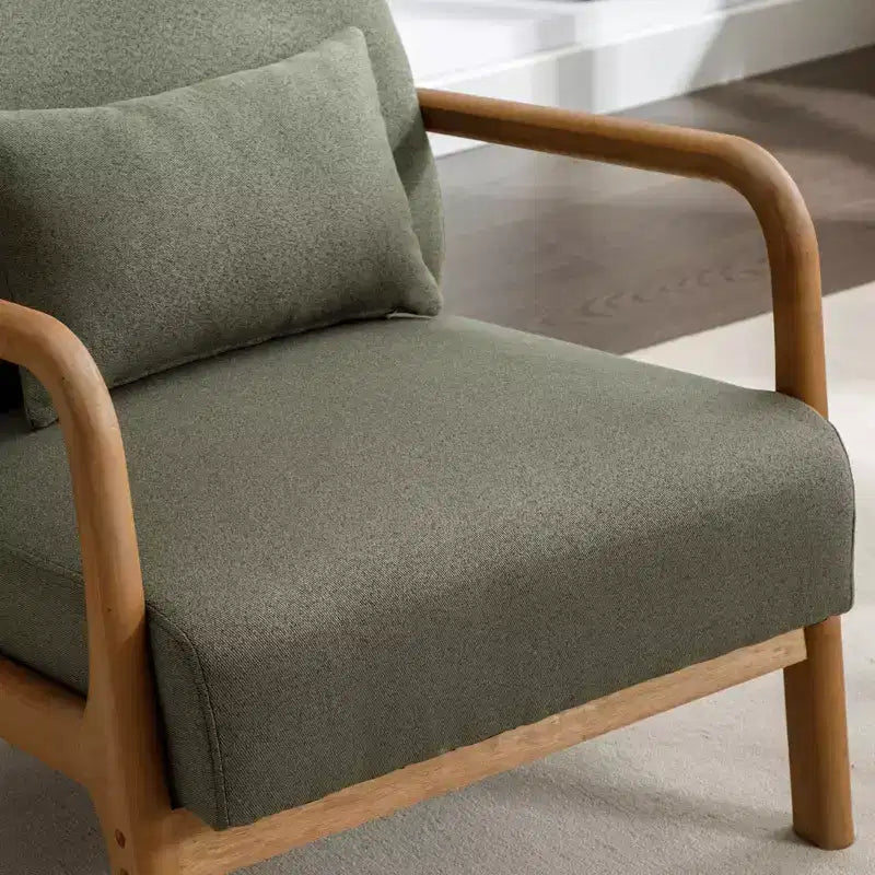 Fauteuil d'appoint Bestier Mid-Century avec cadre en bois, fauteuil de salon rembourré avec coussin et coussin lombaire, fauteuil de lecture pour chambre à coucher ou véranda
