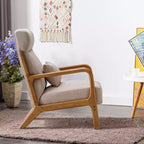 Fauteuil d'appoint Bestier Mid-Century avec cadre en bois, fauteuil de salon rembourré avec coussin et coussin lombaire, fauteuil de lecture pour chambre à coucher ou véranda