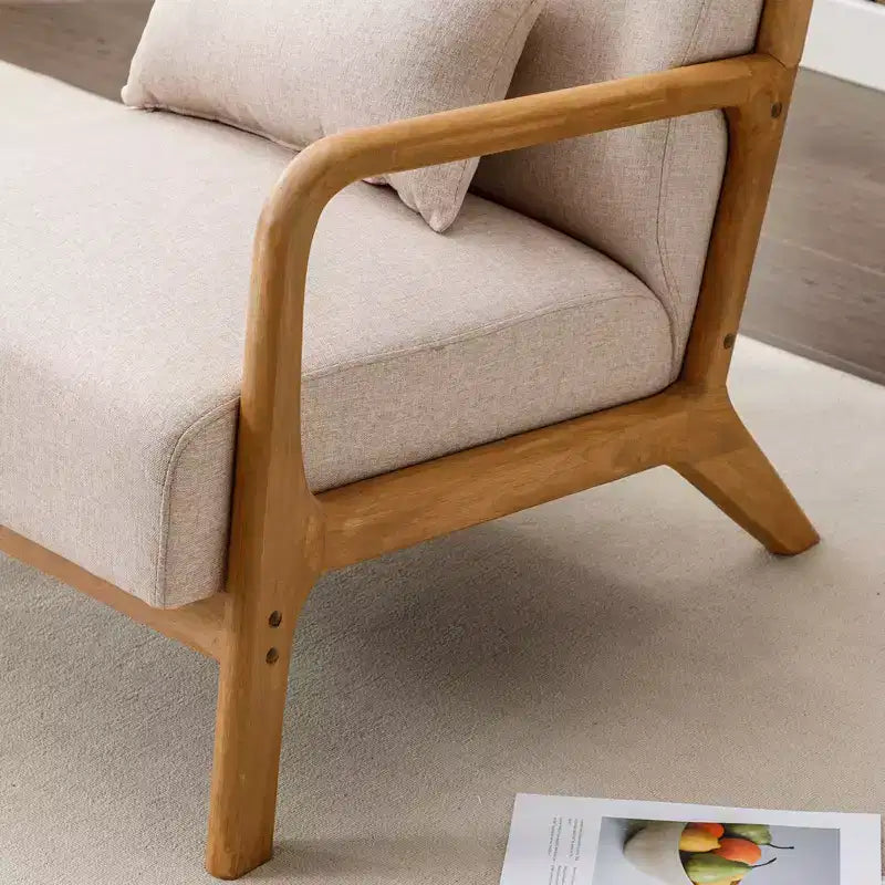 Fauteuil d'appoint Bestier Mid-Century avec cadre en bois, fauteuil de salon rembourré avec coussin et coussin lombaire, fauteuil de lecture pour chambre à coucher ou véranda