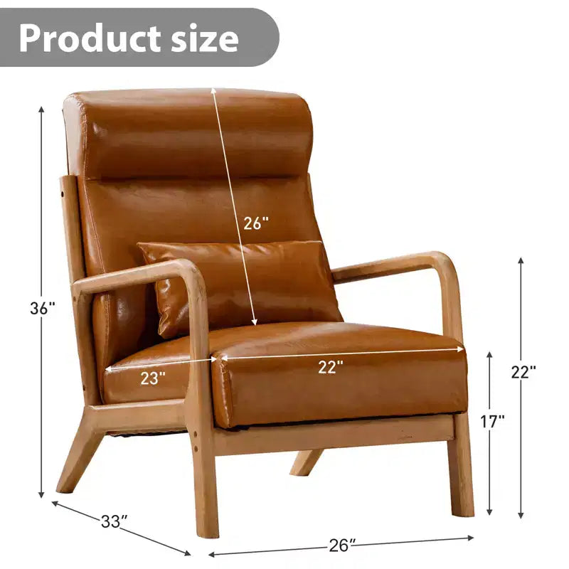 Fauteuil d'appoint Bestier Mid-Century avec cadre en bois, fauteuil de salon rembourré avec coussin et coussin lombaire, fauteuil de lecture pour chambre à coucher ou véranda