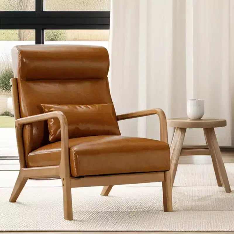 Fauteuil d'appoint Bestier Mid-Century avec cadre en bois, fauteuil de salon rembourré avec coussin et coussin lombaire, fauteuil de lecture pour chambre à coucher ou véranda