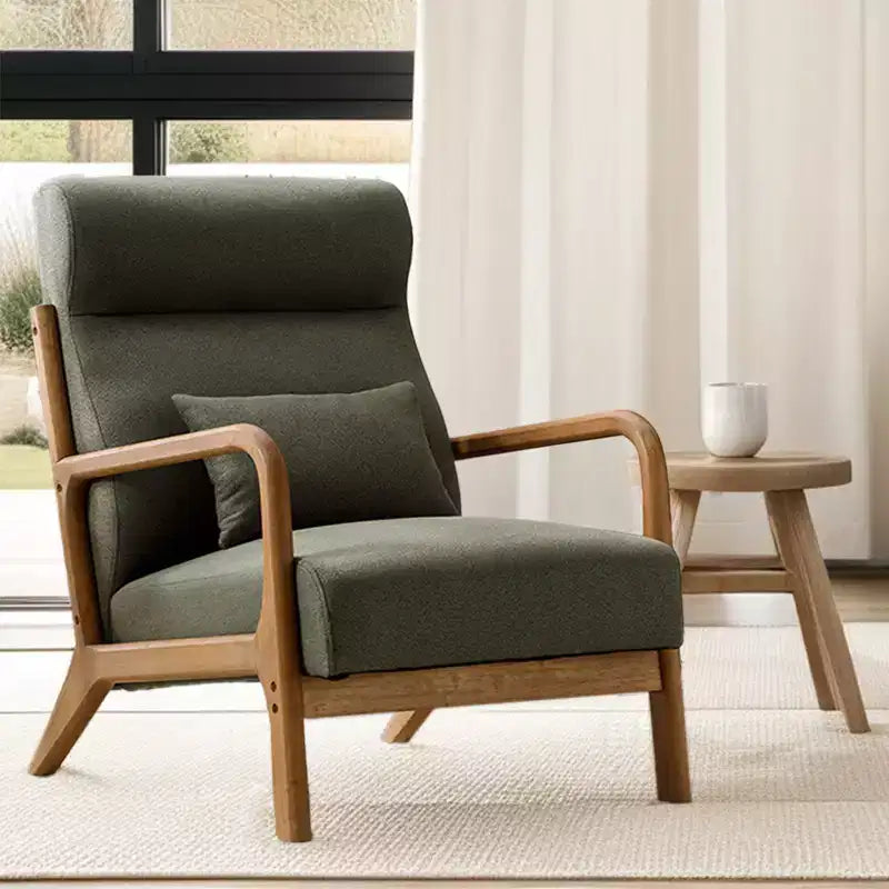 Fauteuil d'appoint Bestier Mid-Century avec cadre en bois, fauteuil de salon rembourré avec coussin et coussin lombaire, fauteuil de lecture pour chambre à coucher ou véranda