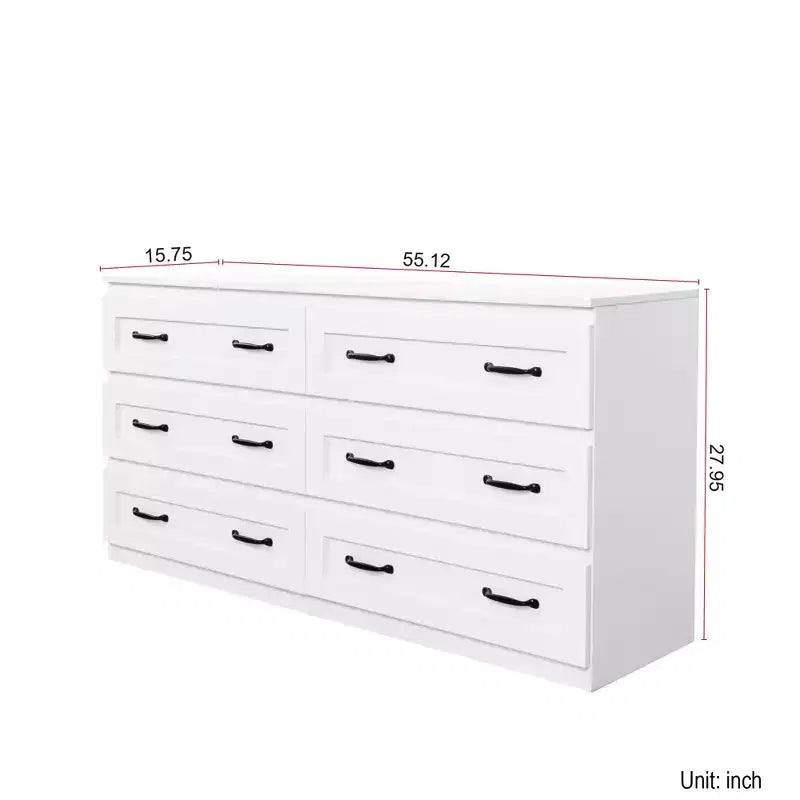 CLIHOME Commode de rangement latérale moderne à 6 tiroirs avec poignée en métal, Organisateur de rangement avec commode en bois