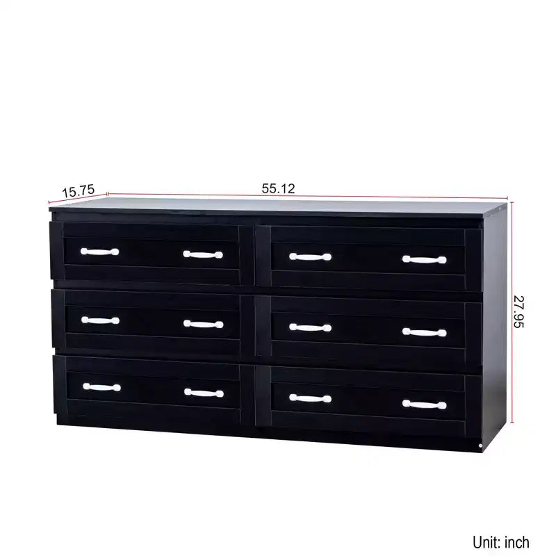CLIHOME Commode de rangement latérale moderne à 6 tiroirs avec poignée en métal, Organisateur de rangement avec commode en bois