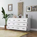 CLIHOME Commode de rangement latérale moderne à 6 tiroirs avec poignée en métal, Organisateur de rangement avec commode en bois