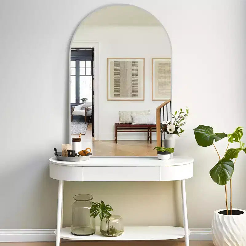 Silver Wall Mirror with Thin Edge, Aluminum Alloy, Right Angle Arch-shaped