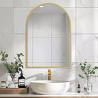 Gold Hanging Mirror with Thin Edge Aluminum Alloy, Right Angle Arch-shaped, Double-Sided Installation