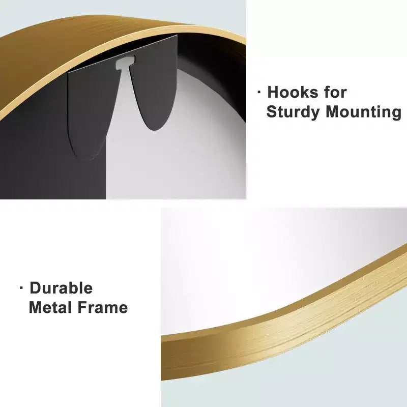 Miroir suspendu doré avec bord fin en alliage d'aluminium, en forme d'arche à angle droit, installation double face