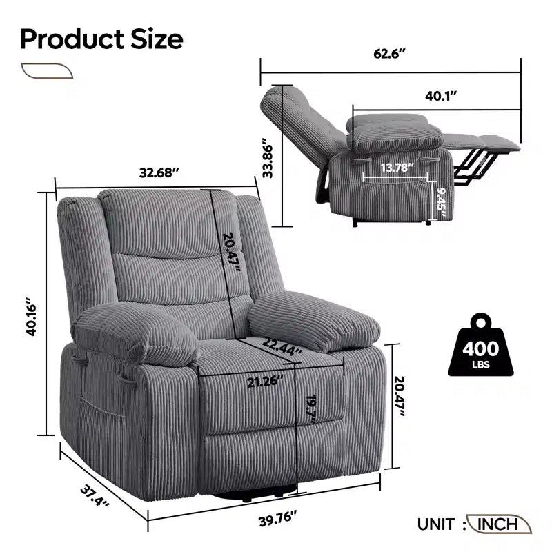 Bestier Fauteuils Inclinables Massants pour Personnes Âgées, Fauteuil Inclinable Releveur Électrique avec Chaleur et Vibration pour Salon