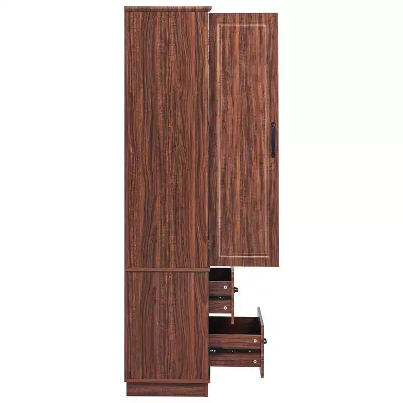 Garde-manger de cuisine de ferme 71H avec 2 tiroirs, 8 étagères de porte et 3 étagères réglables pour cuisine/salle à manger, marron/blanc - ModernLuxe