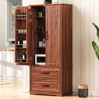 Garde-manger de cuisine de ferme 71H avec 2 tiroirs, 8 étagères de porte et 3 étagères réglables pour cuisine/salle à manger, marron/blanc - ModernLuxe