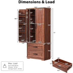 Garde-manger de cuisine de ferme 71H avec 2 tiroirs, 8 étagères de porte et 3 étagères réglables pour cuisine/salle à manger, marron/blanc - ModernLuxe