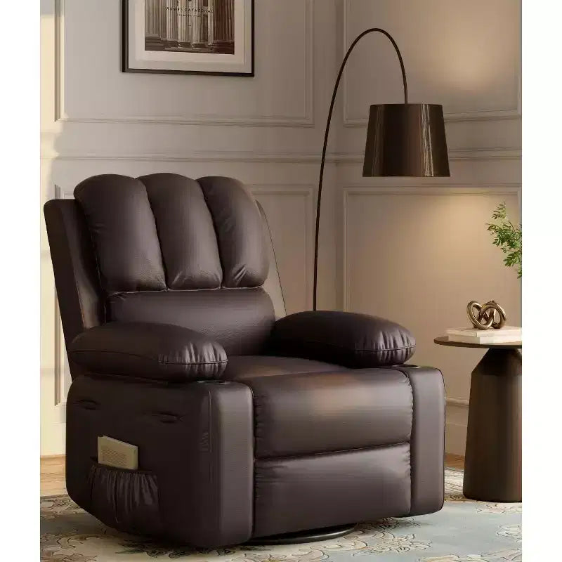 360 Swivel Recliner Chair with Heat & Massage, Oversized Rocking Chair for Adults, Manual Recliner w/Cup Holder, for Living Room Bedroom Nursery