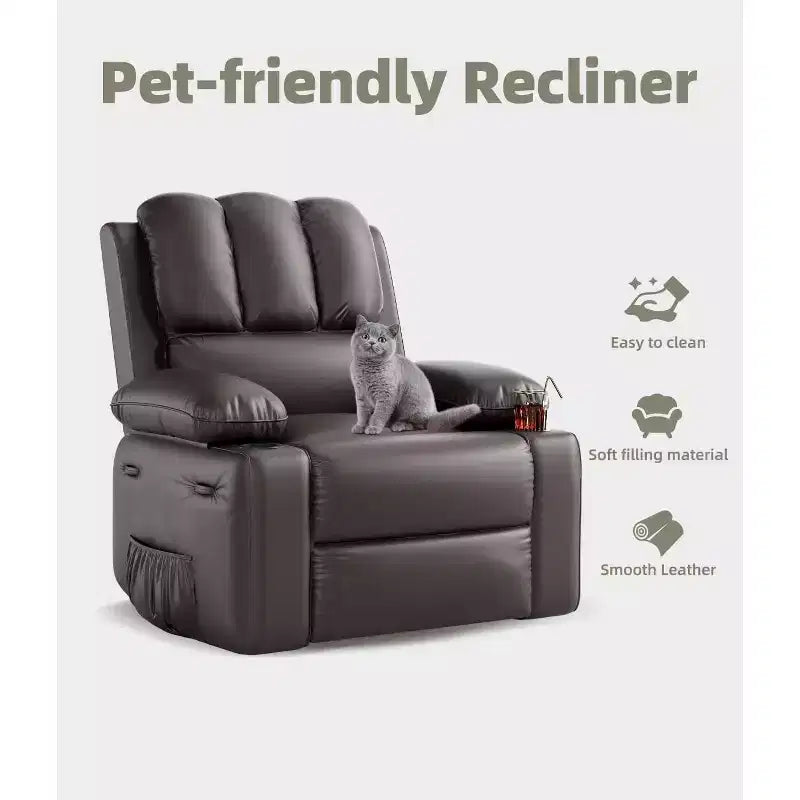 Fauteuil inclinable pivotant à 360° avec chauffage et massage, fauteuil à bascule surdimensionné pour adultes, fauteuil inclinable manuel avec porte-gobelet, pour salon, chambre à coucher, chambre d'enfant