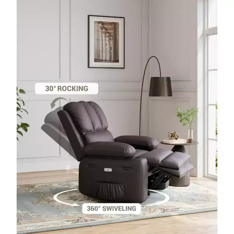 Fauteuil inclinable pivotant à 360° avec chauffage et massage, fauteuil à bascule surdimensionné pour adultes, fauteuil inclinable manuel avec porte-gobelet, pour salon, chambre à coucher, chambre d'enfant