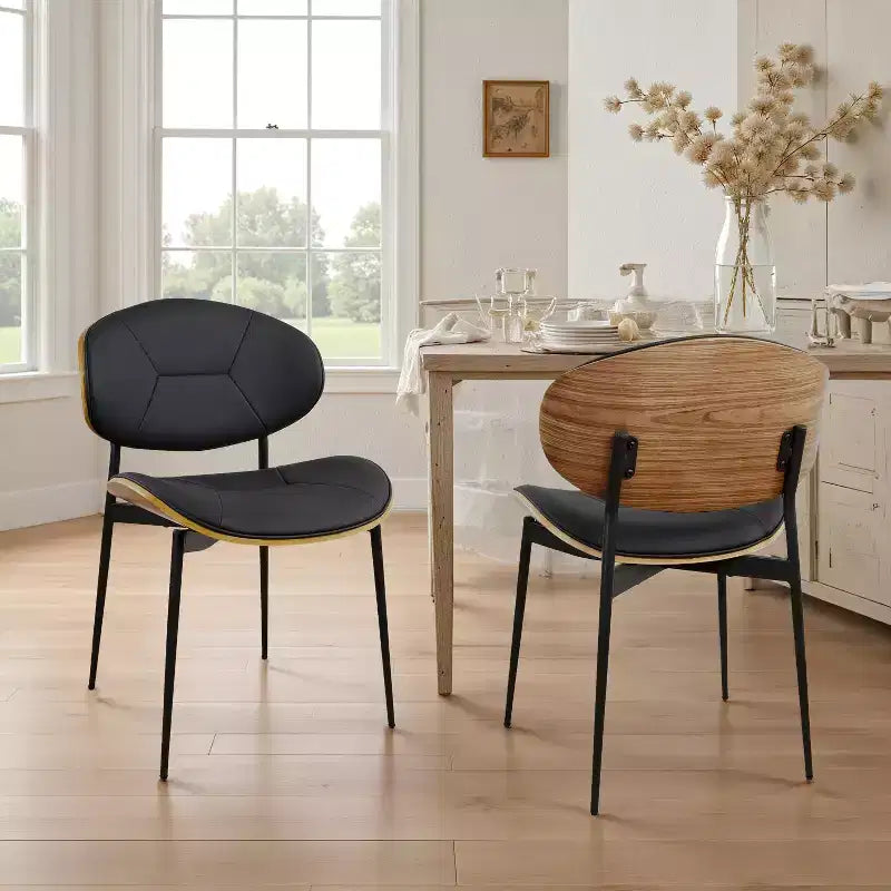 Lot de 2 chaises de salle à manger Art Leon en similicuir et bois courbé avec pieds en métal