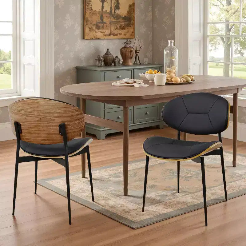 Lot de 2 chaises de salle à manger Art Leon en similicuir et bois courbé avec pieds en métal