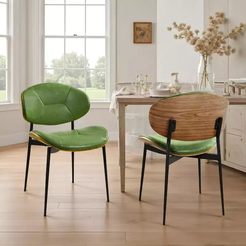 Lot de 2 chaises de salle à manger Art Leon en similicuir et bois courbé avec pieds en métal