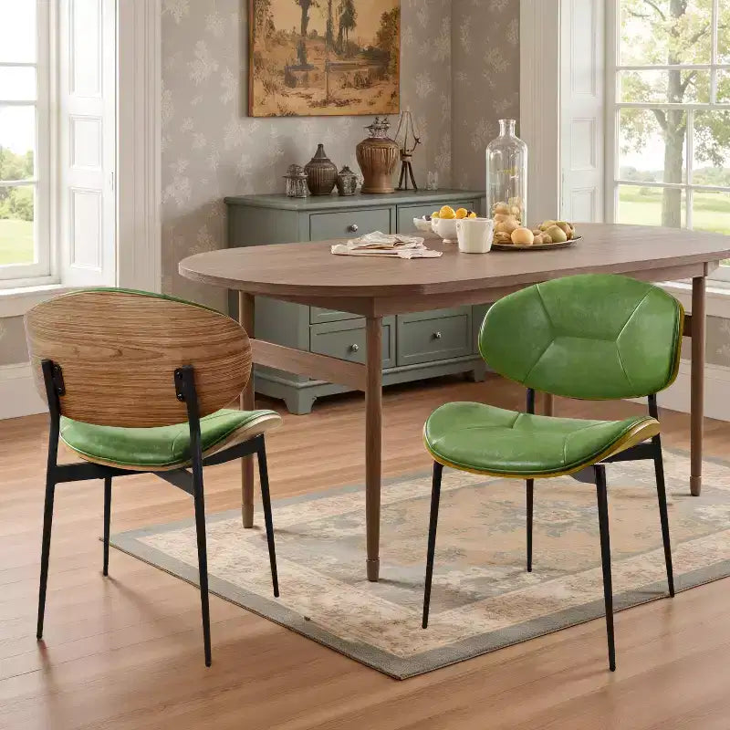 Lot de 2 chaises de salle à manger Art Leon en similicuir et bois courbé avec pieds en métal