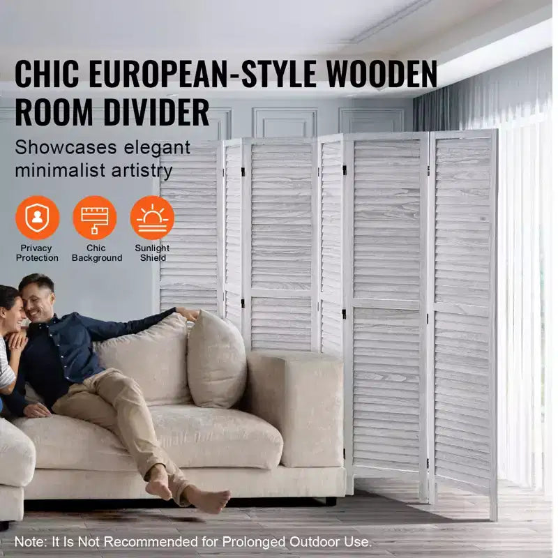 Paravent en bois VEVOR, paravent pliant en bois à 6 panneaux, paravent décoratif portable en bois à persiennes de 170 cm de haut pour l'intérieur