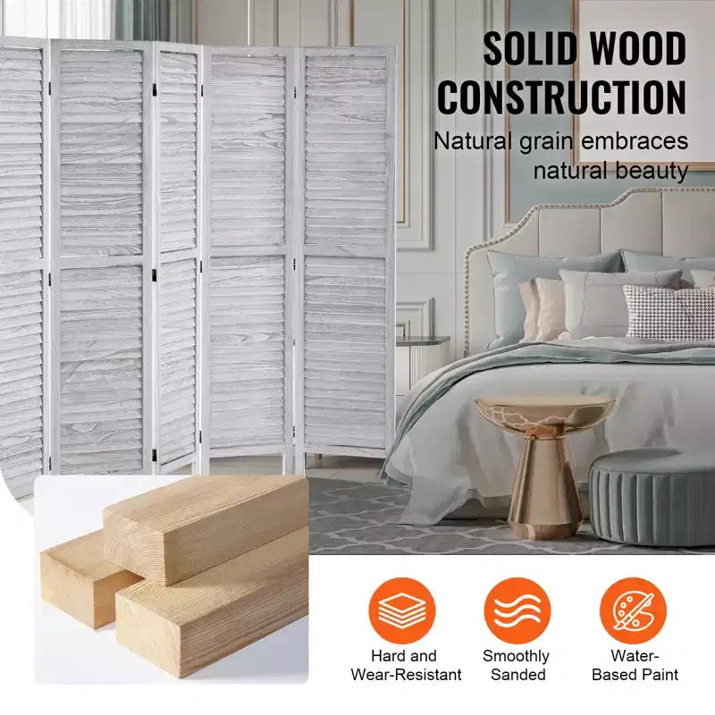 Paravent en bois VEVOR, paravent pliant en bois à 6 panneaux, paravent décoratif portable en bois à persiennes de 170 cm de haut pour l'intérieur